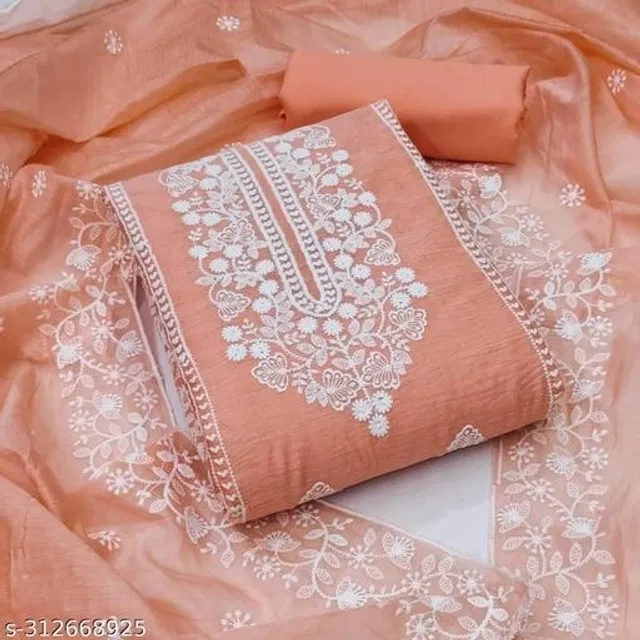 Embroidered Unstitched Suit for Women (Peach, 2.25 m)