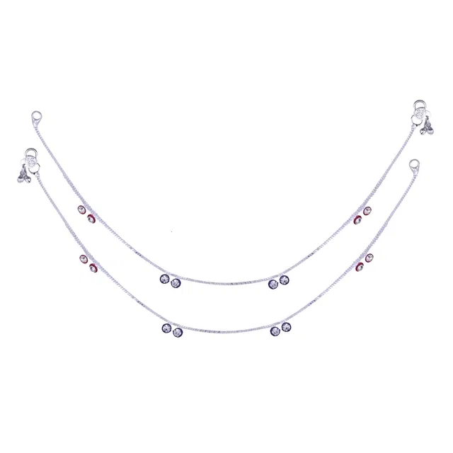 Brass Rhodium Plated Anklet Set (Silver, Set of 1)