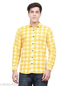 Cotton Blend Checked Shirt for Men, Yellow 