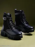 Shoetopia Solid Airmix Heeled Boots Black 