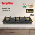 SuryaViva 3B Photon Bk Toughened 3 Cast Iron [Manual,Black] Glass Manual Gas Stove [3 Burners]