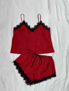 Satin Solid Nightsuit Set for Women 