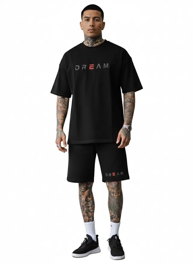 Polyester Printed Co-Ord Set for Men, Black (L)