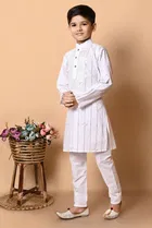 Cotton Embellished Kurta with Payjama for Boys, White 