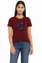 Cotton Blend T-shirt for Women, Maroon & Green, Pack of 2 
