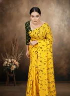 Art Silk Printed Saree for Women, Yellow 