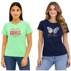 Cotton Blend T-shirt for Women, Blue & Green, Pack of 2 