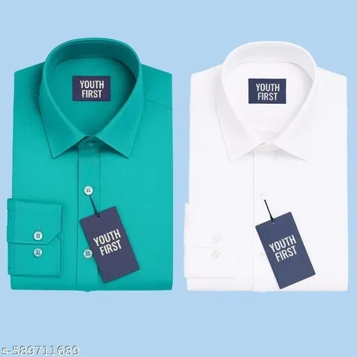 Cotton Blend Solid Shirts for Men, Multicolor (XXL)