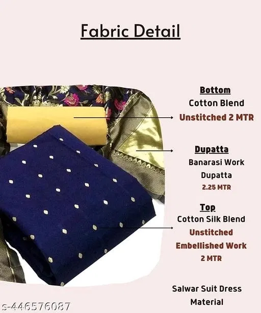 Cotton Silk Unstitched Suit for Women (Blue, Free Size)