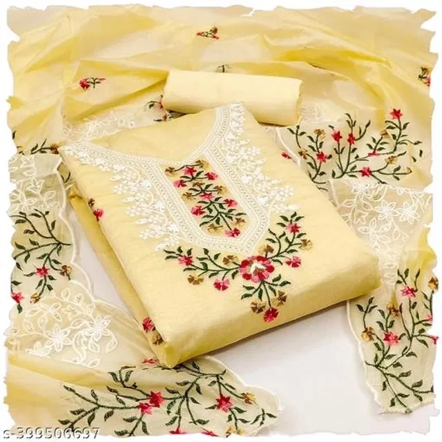 Embroidered Unstitched Suit for Women (Yellow, 2.25 m)