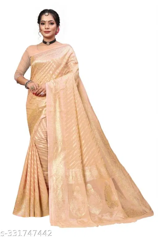 Chanderi Cotton Zari Woven Saree for Women (Beige, 6.3 m)