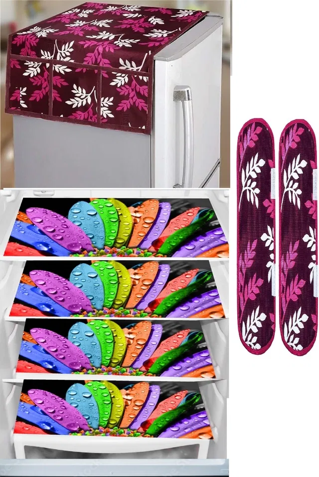 Knit 7 Pcs Fridge Cover Set (Multicolor, Set of 1)