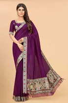 SVB Vichitra Silk Women Jacquard Saree With Un-Stitched Blouse 
