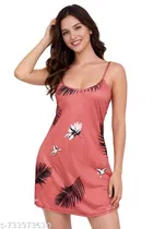 Satin Soft & Attractive Nightdress for Women & Girls , Orange 