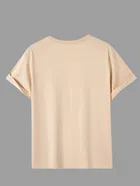 Polyester Printed Half Sleeves T-Shirts For Men, Beige 