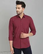 Cotton Blend Solid Shirts for Men, Maroon 