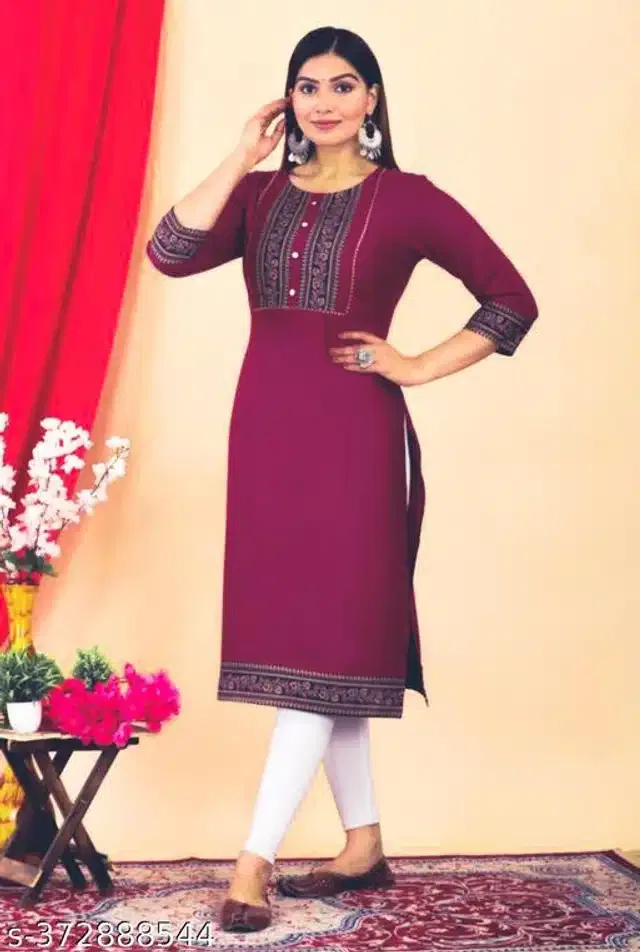 Rayon Solid Kurti for Women (Wine, 4XL)
