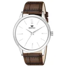 RX-1001 Leather Strap Slim Series Classy Look Analog Watch for Men (Brown & White)