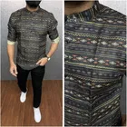 Cotton Blend Printed Short Kurta for Men, Black (L)