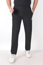 Cotton Blend Slim Fit Trackpants for Men (Black, L)