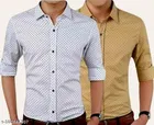 Cotton Blend Printed Shirts for Men, White & Beige, Pack of 2 