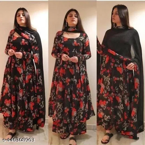 Kashvi Attractive Dupatta Set for Women (Black, XXXL)