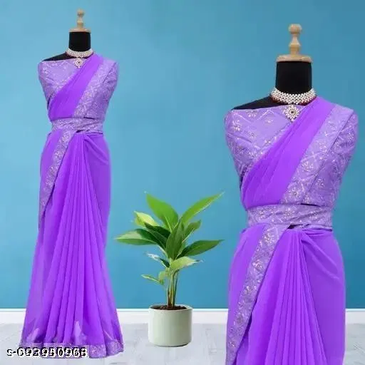 Georgette Solid Saree For Women, Lavender
