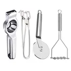 Stainless Steel Lemon Squeezer & Pakkad & Pizza Cutter & Potato Masher For Kitchen 