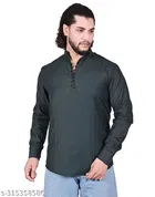 Cotton Blend Solid Short Kurta for Men, Black 