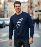 Fleece Printed Hoodie For Men, Dark blue 