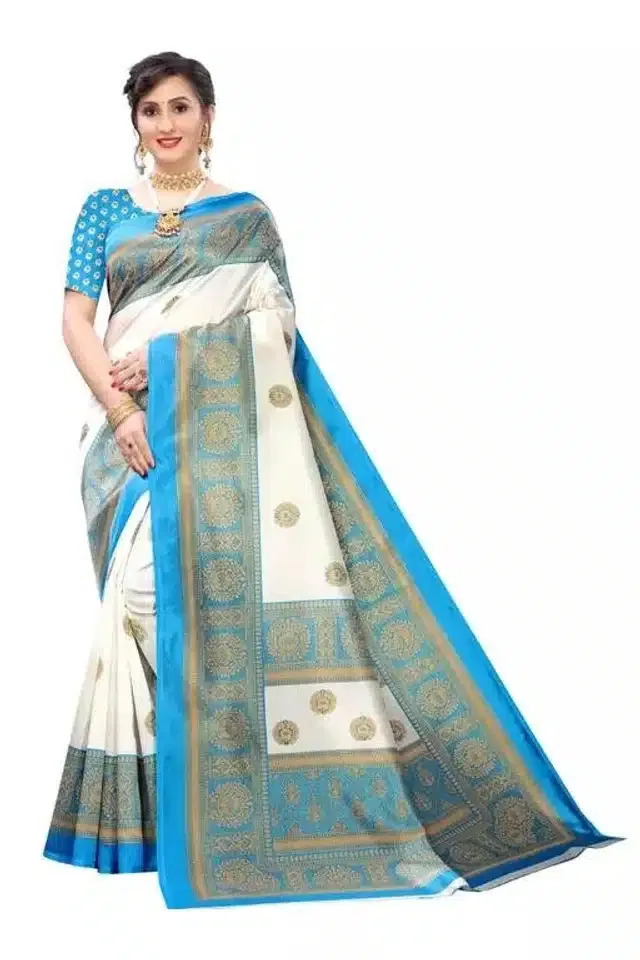 Art Silk Saree with Unstitched Blouse Piece for Women (Teal, 6 m)