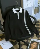 Cotton Blend Colorblocked Sweatshirt for Men, Black 