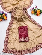 Chiffon Embroidered Saree for Women, Beige 