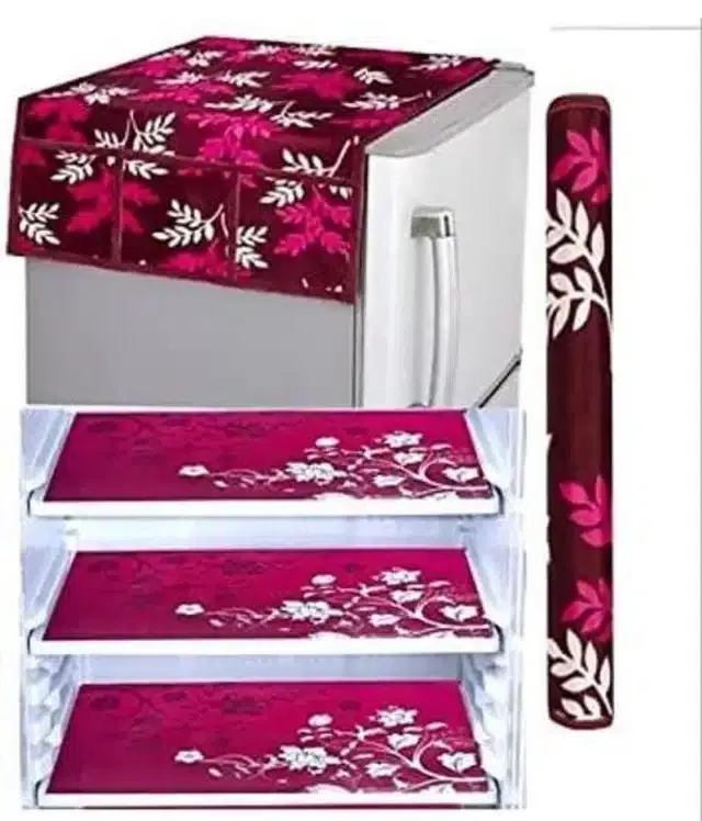 Knit Printed Fridge 3 Pcs Mat with Top & Handle Cover (Multicolor, Set of 1)