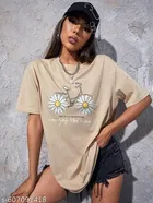 Cotton Blend Printed T-shirt for Women, White 