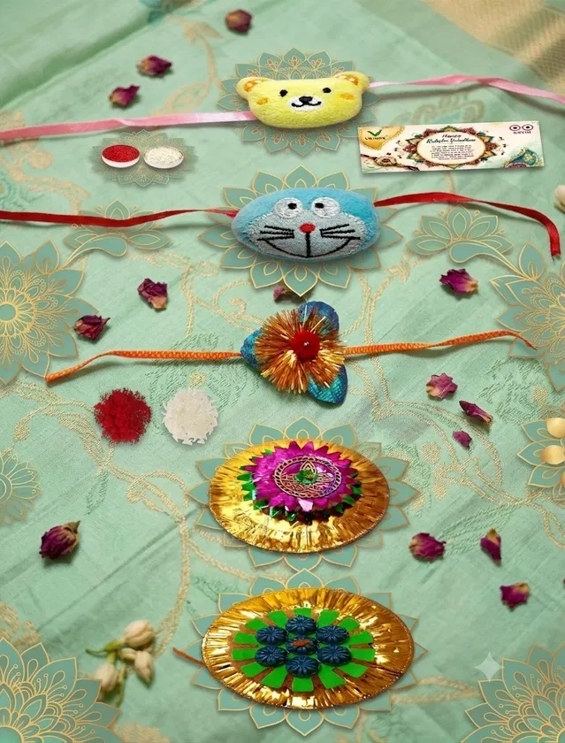 Fabric Rakhi, Pack of 5 (Multicolor, Free)