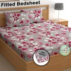 Cotton Feel Fitted (Elastic) Double Bedsheet Grey Leaf