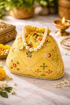 Handcrafted Embroidered Silk Potli Bag, Multicolour, Pack of 2