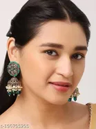 HighGold oxidised Green Bandhai Crystal Pearl Premium Jhumkha for Women 