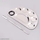 Stainless Steel Makeup Mixing Color Plate with Spatula for Cosmetic Foundation Palette Multifunctional for Beauty Home and Salon 1 Pieces
