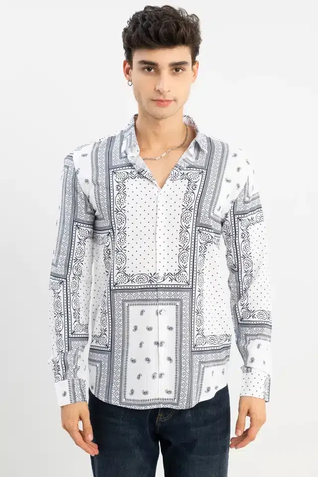 Printed Shirt for Men (White, L)