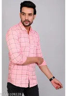 Cotton Blend Checked Shirt for Men, Pink 