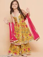 Rayon Printed Kurti with Dupatta & Sharara for Girls 