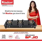 Khaitan 3 Burner BP-GIO MS Black Toughened Glass Glass Manual Gas Stove 