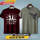 Round Neck Printed T-Shirt for Men (Grey & Maroon, M) (Set of 2)