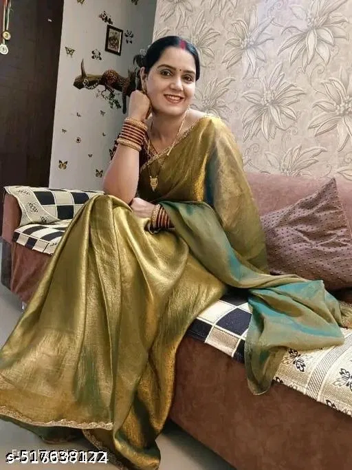 Chiffon Embellished Saree For Women, Yellow