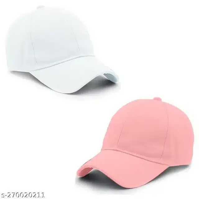 Cotton Cap for Men & Women (White & Peach, Pack of 2)