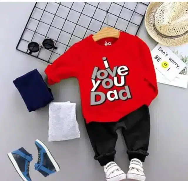 Full Sleeves Printed Top & Bottom Set for Kids (Red & Black, 18-24 Months)