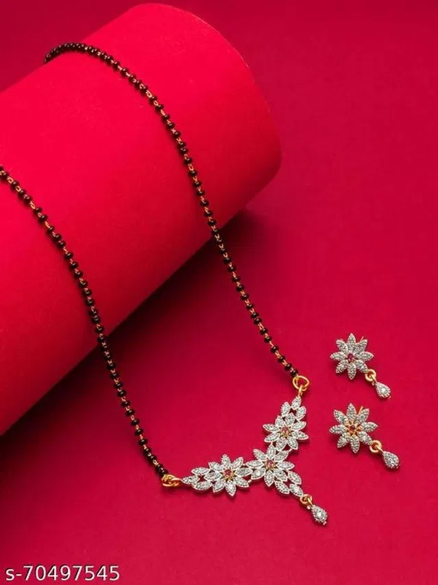 Alloy Mangalsutra with Earrings for Women (Multioclor, Set of 1)