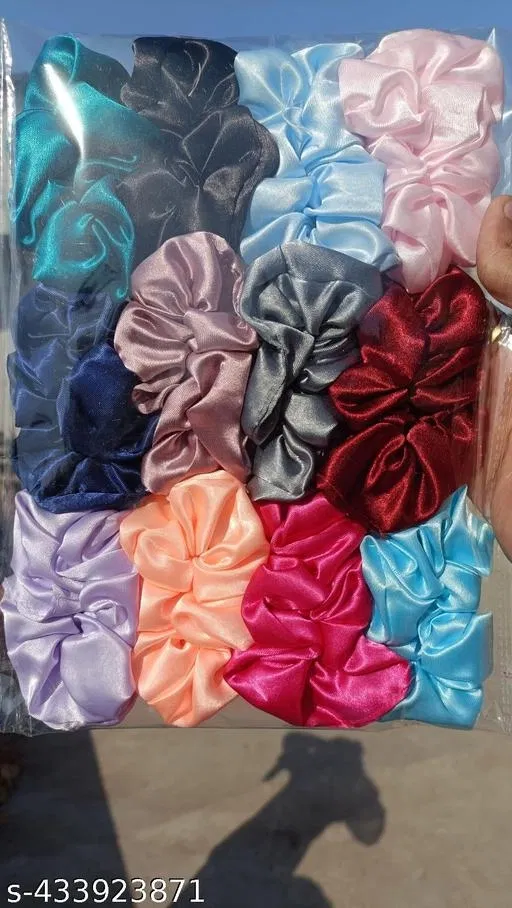 Stylish Scrunchies for Women (Blue, Pack of 12)